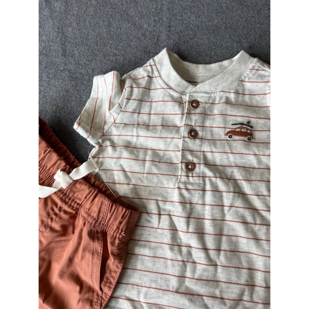 Carter's Just One You 2-Piece Set Baby Boy 6M Ivory Rust Striped Henley Shorts